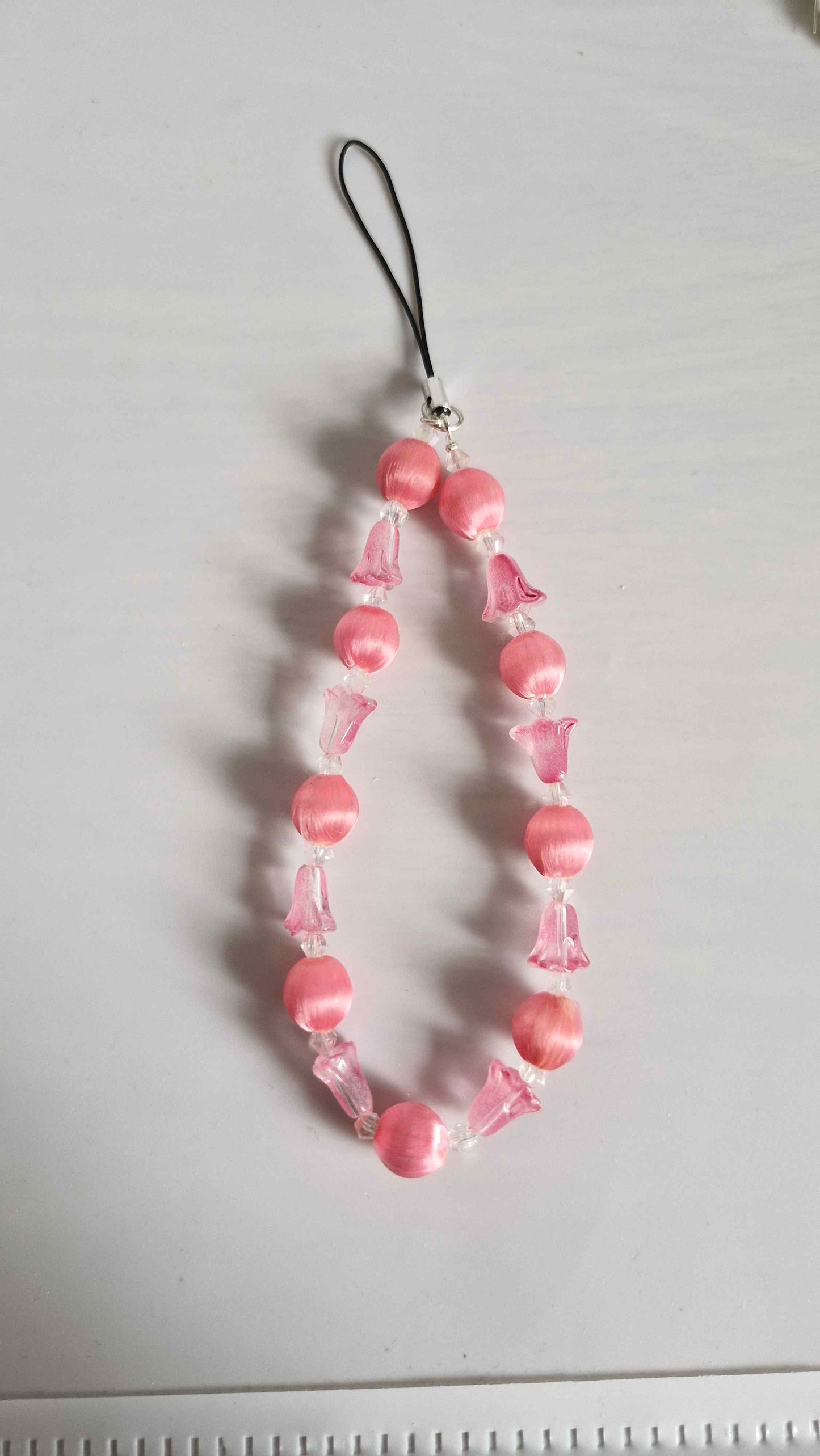 Satin Pink & Tulip Bloom Beaded Loop Charm