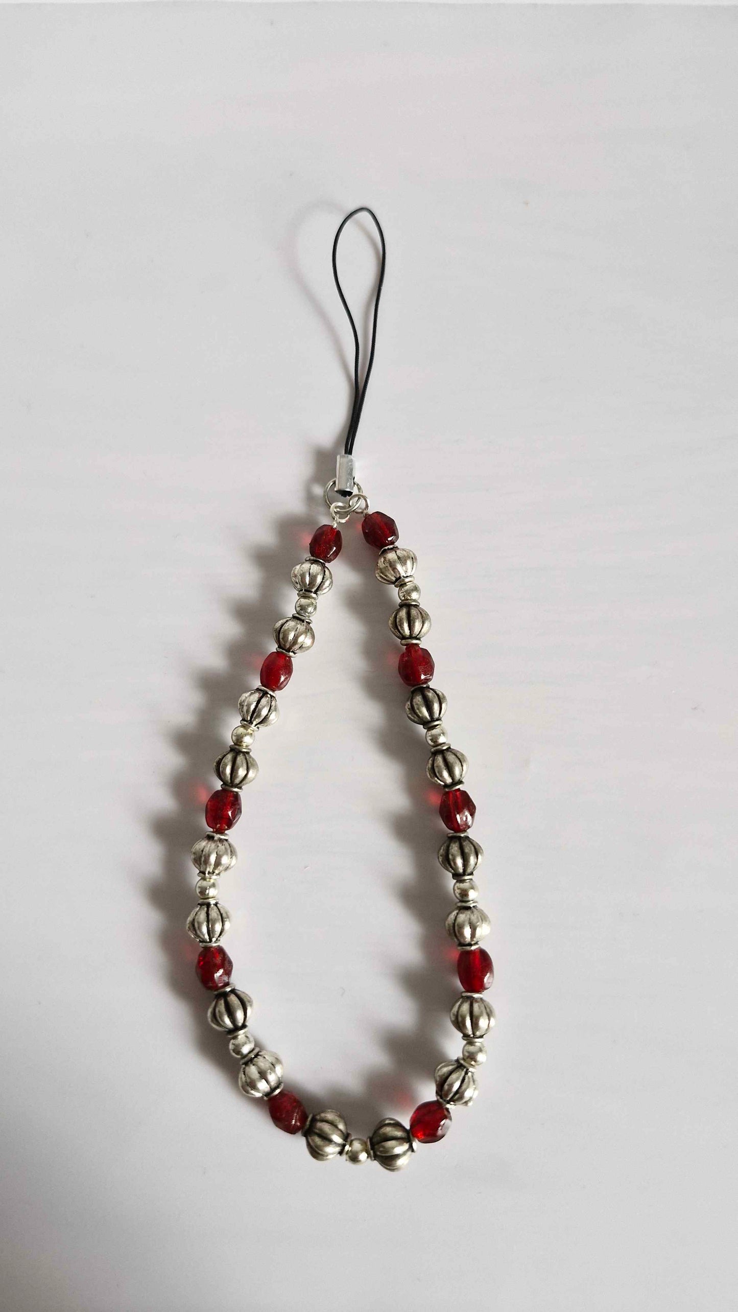 Textured Silver & Deep Red Beaded Loop Charm
