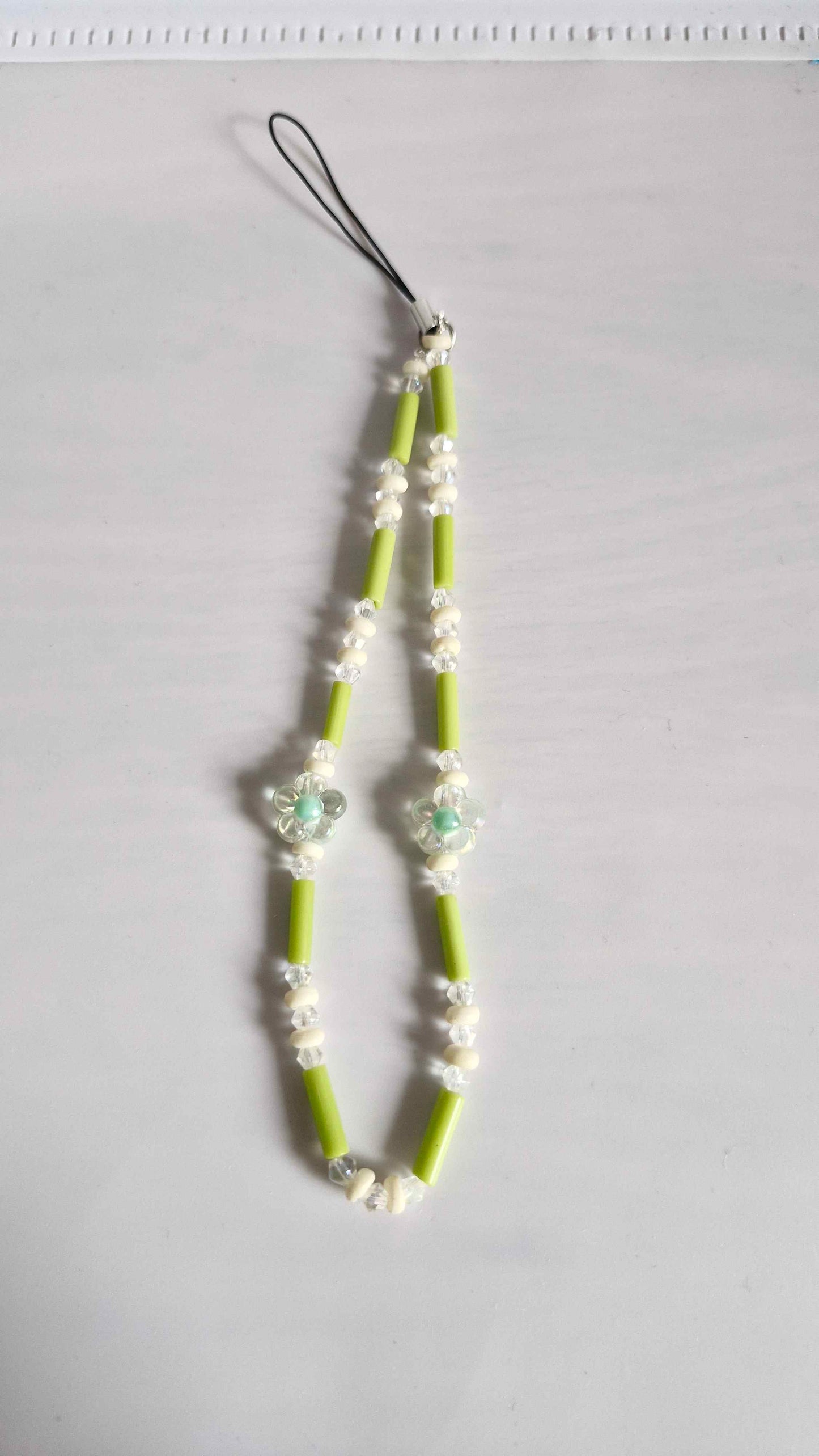 Lime Green Tubies & Glass Bloom Beaded Loop Charm
