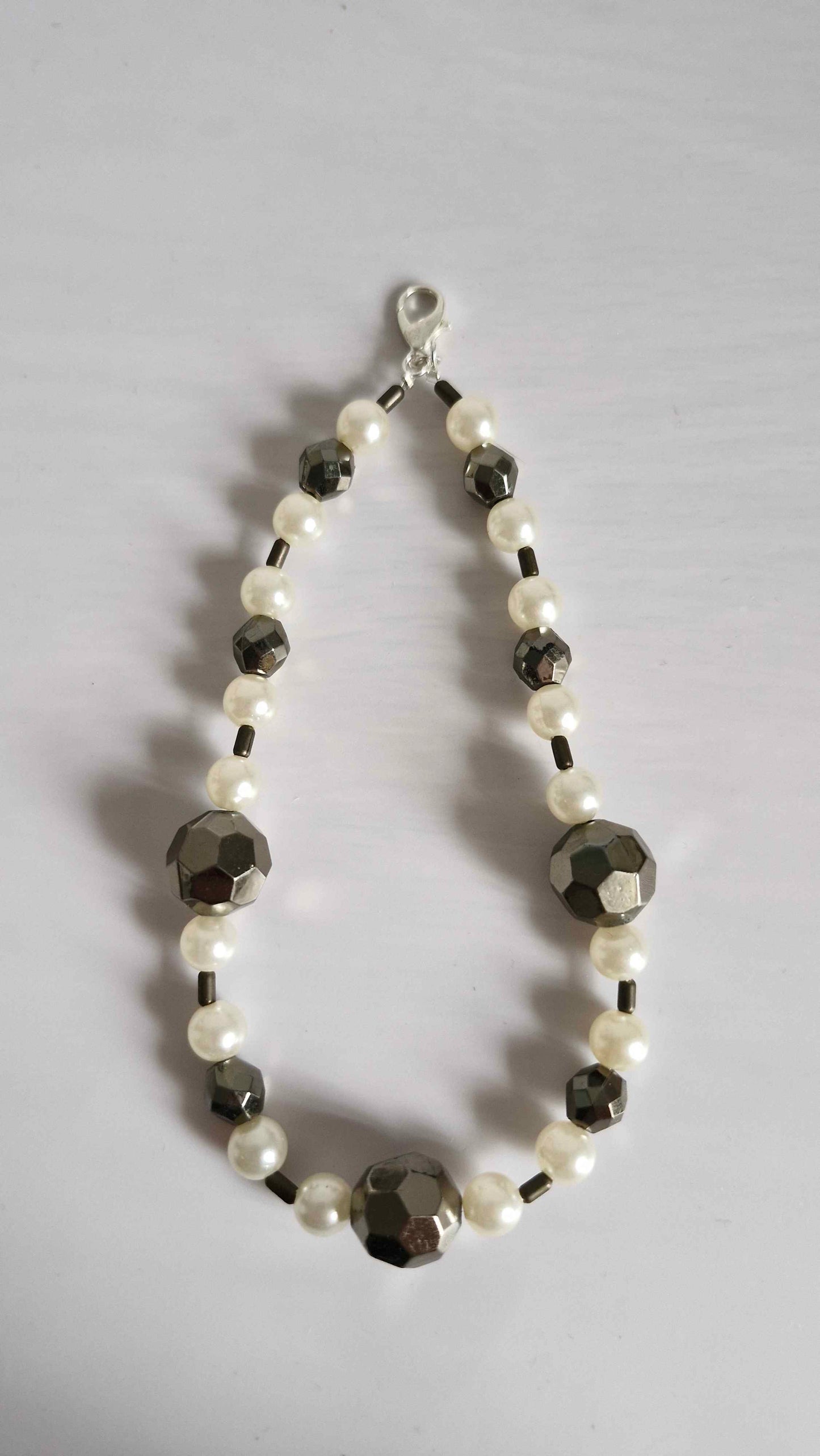 Monochrome Graphite & Pearl Beaded Keychain Charm