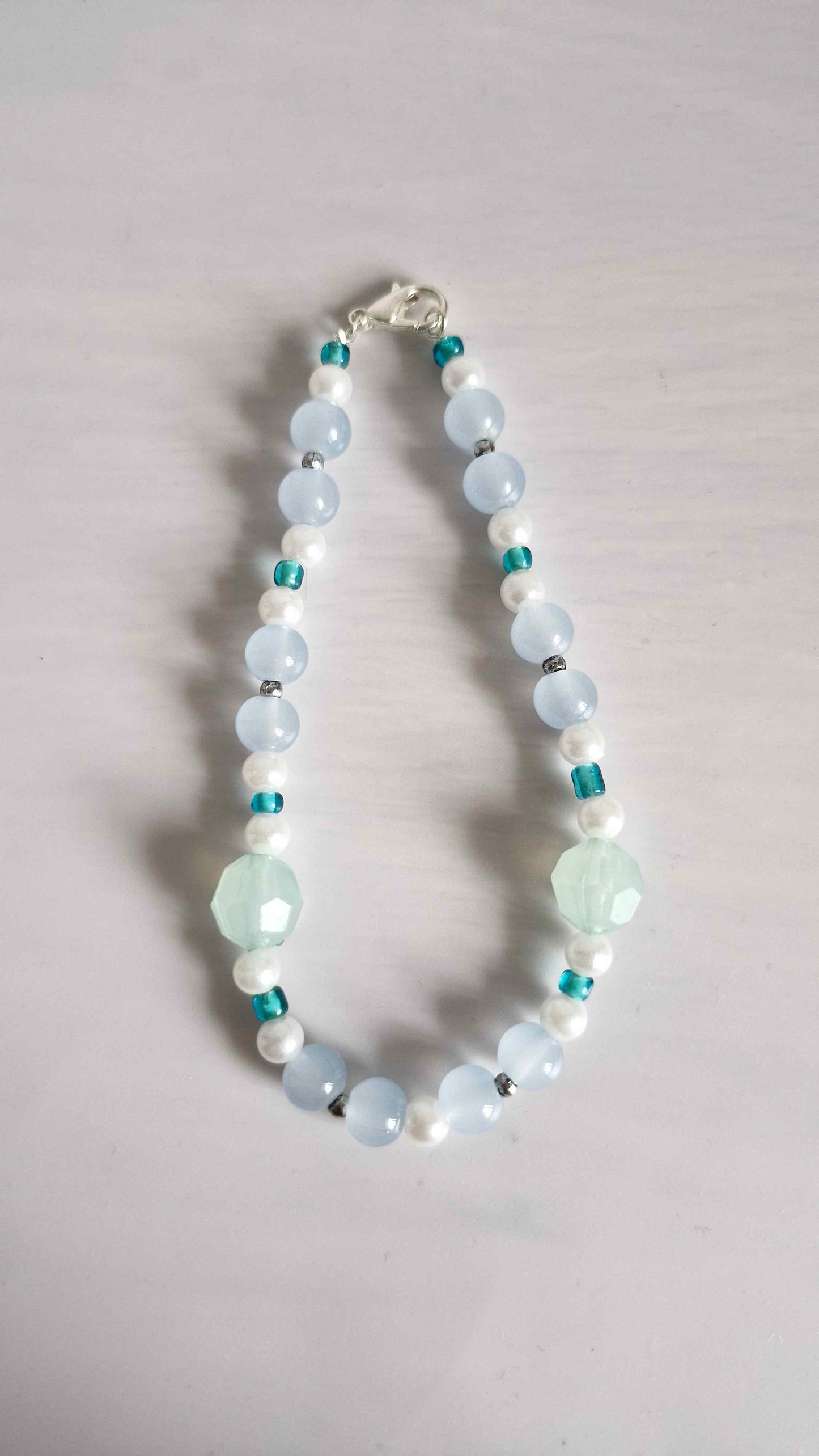 Oceanic Aqua & White Jade Beaded Keychain Charm