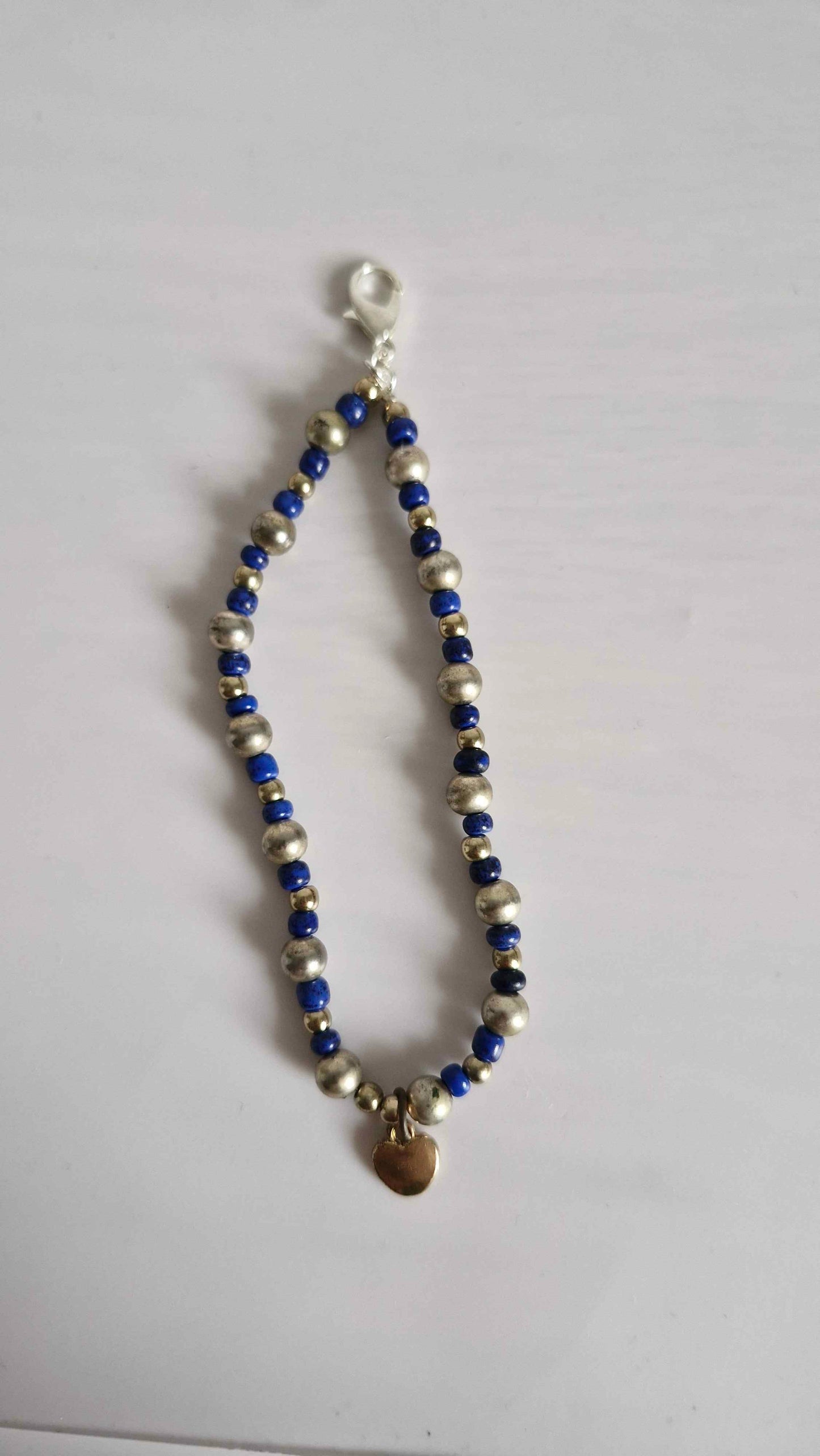 Lapis Blue & Vintage Gold Beaded Keychain Charm with Heart Pendant