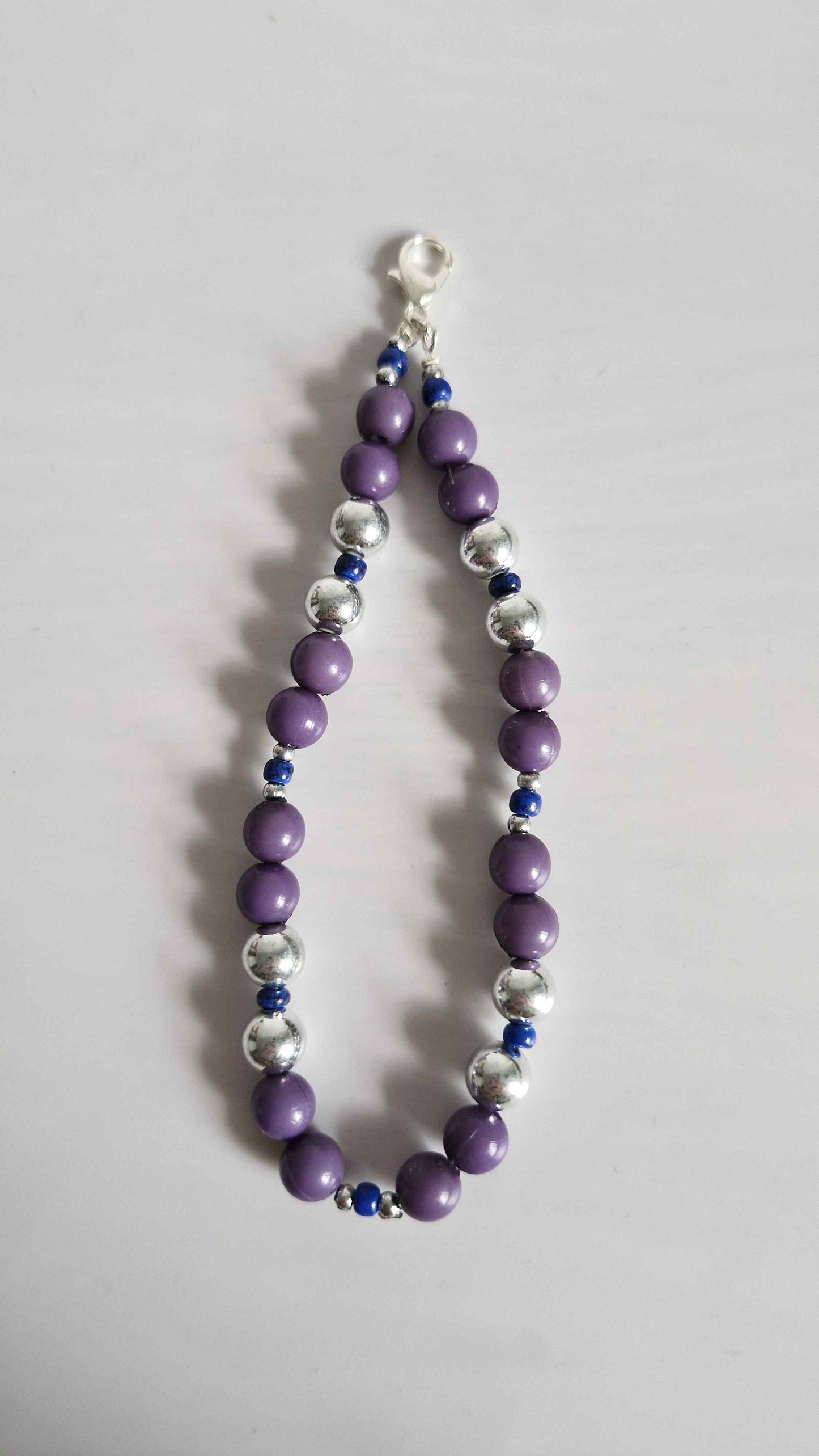 Royal Purple & Silver Beaded Keychain Charm