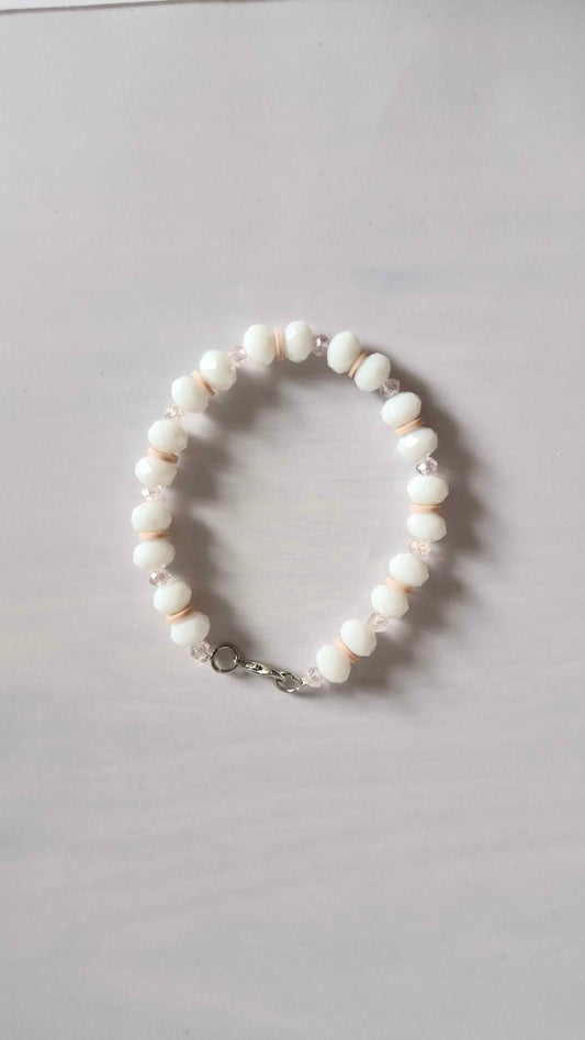 Frosted Blossom & Peach Disk Beaded Bracelet