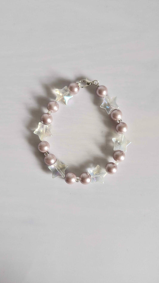 Iridescent Star & Mauve Pearl Beaded Bracelet