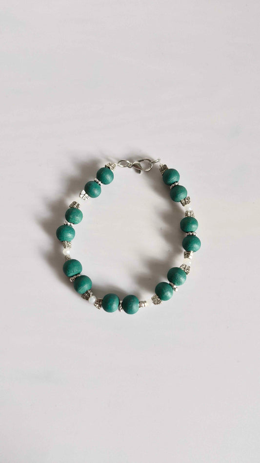 Forest Pine & Butterfly Silver Beaded Bracelet