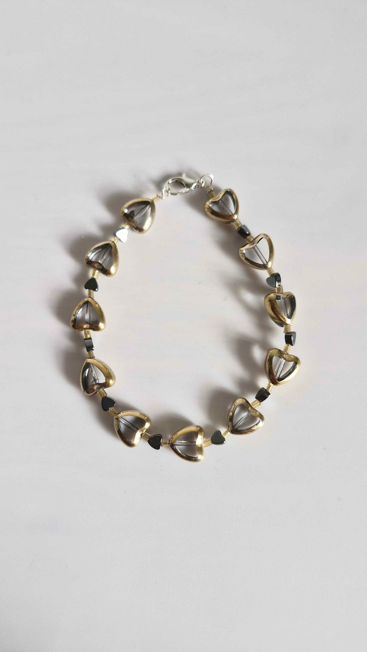 Golden Heart & Smoky Quartz Glass Bracelet