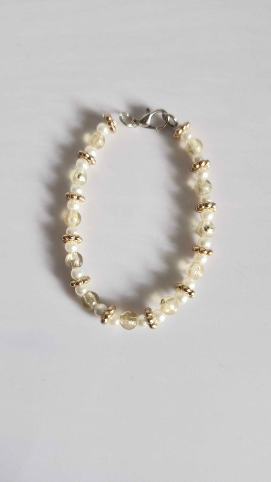Champagne Quartz & Pearl Beaded Bracelet