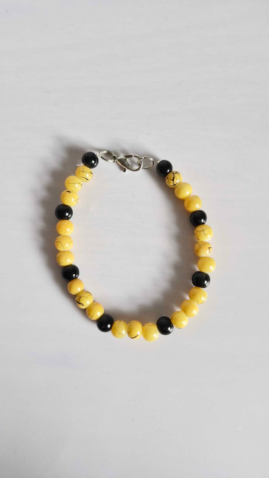 Mod Yellow Crackle & Noir Beaded Bracelet