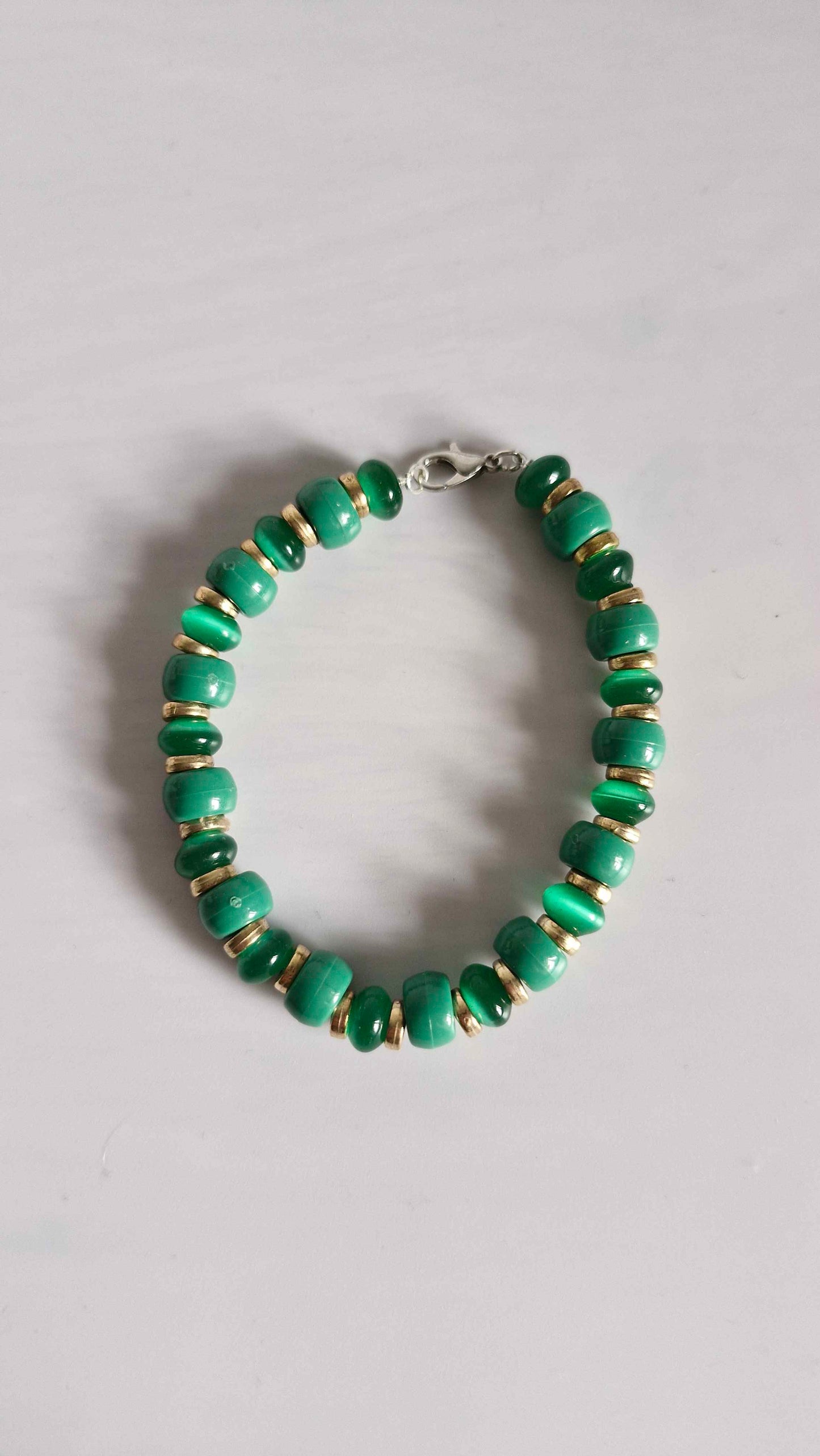 Emerald Cat-Eye & Gold Disc Bracelet