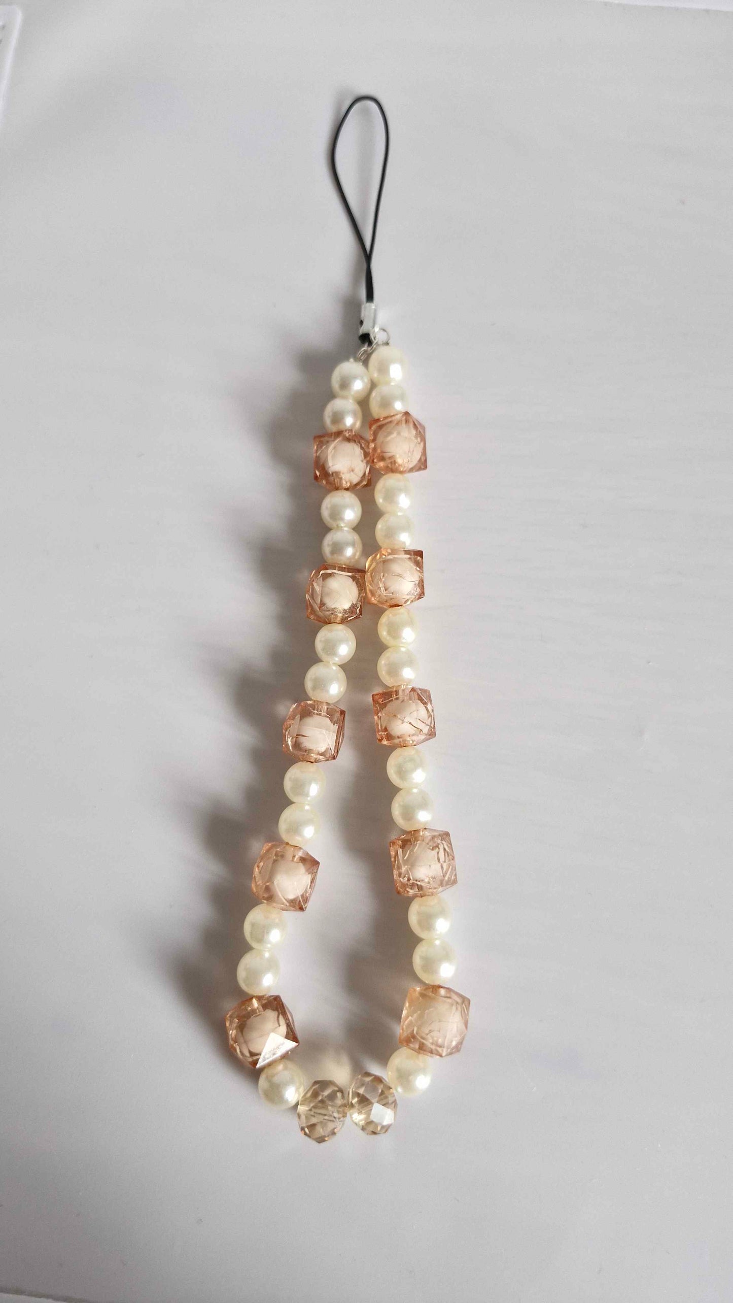 Pearl & Peach Crystal Cube Beaded Loop Charm
