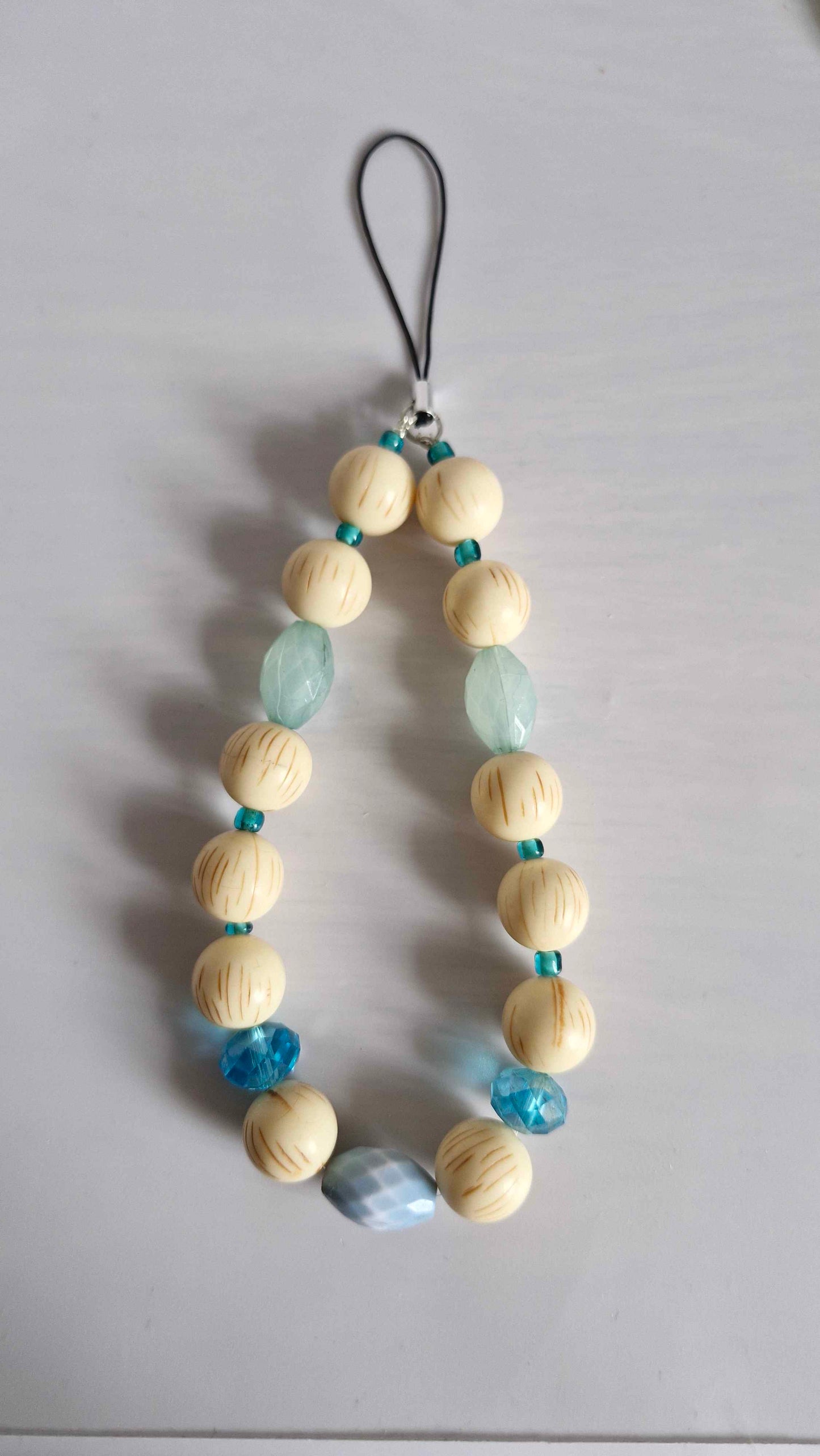 Textural Wood & Aqua Marine Beaded Loop Charm