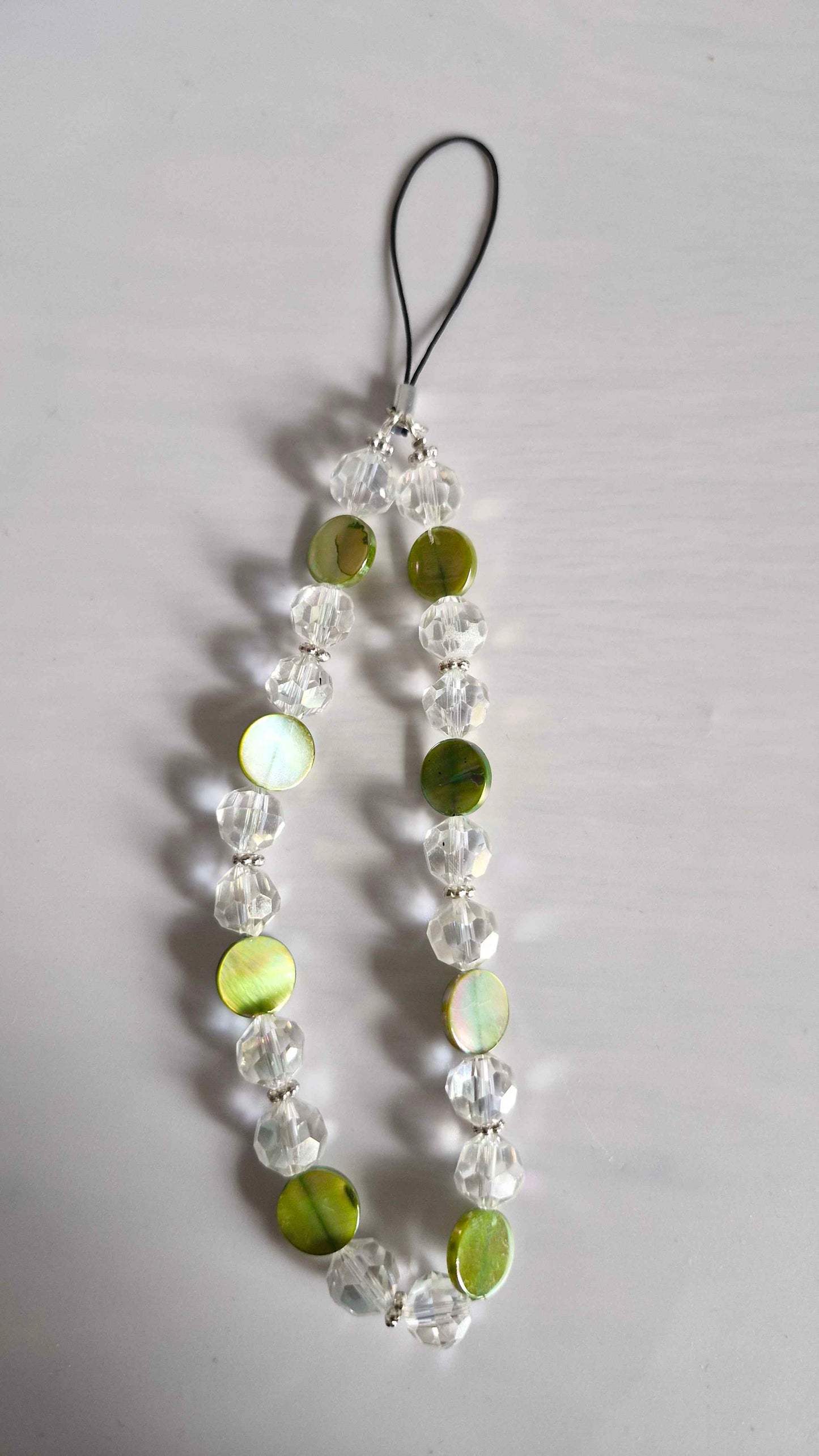 Clear Geometric Crystal & Sage Shell Beaded Loop Charm