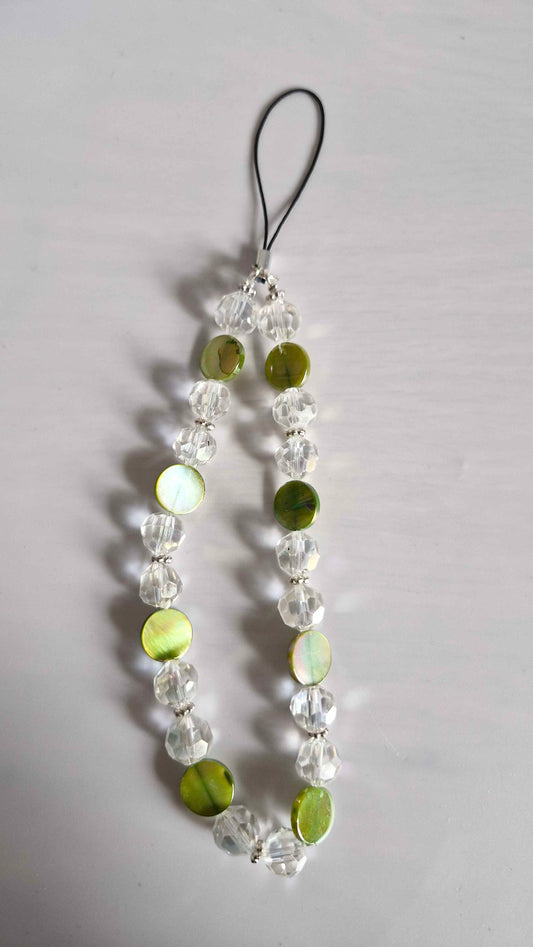 Clear Geometric Crystal & Sage Shell Beaded Loop Charm