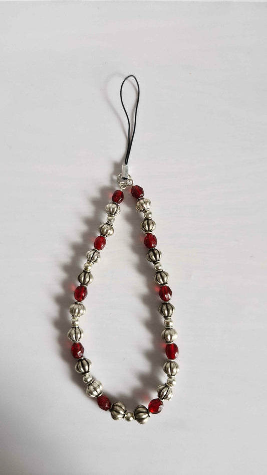 Textured Silver & Deep Red Beaded Loop Charm