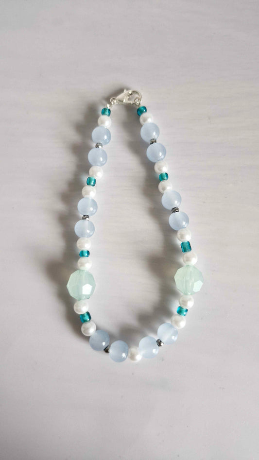Oceanic Aqua & White Jade Beaded Keychain Charm