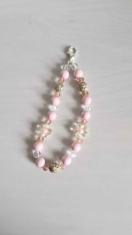 Blush Pink Bloom & Filigree Beaded Keychain Charm