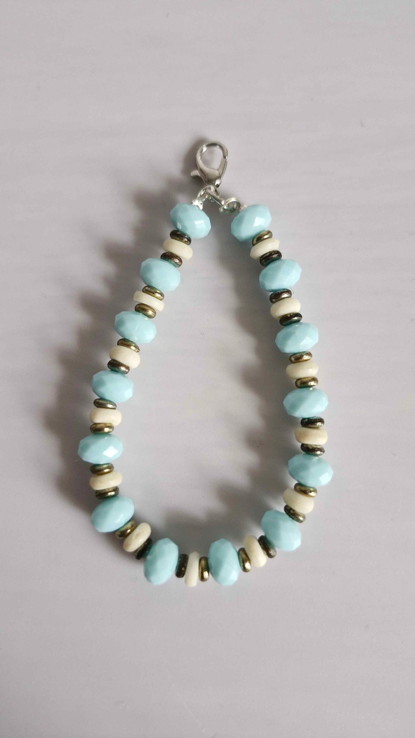 Sky Blue & Cream Beaded Keychain Charm