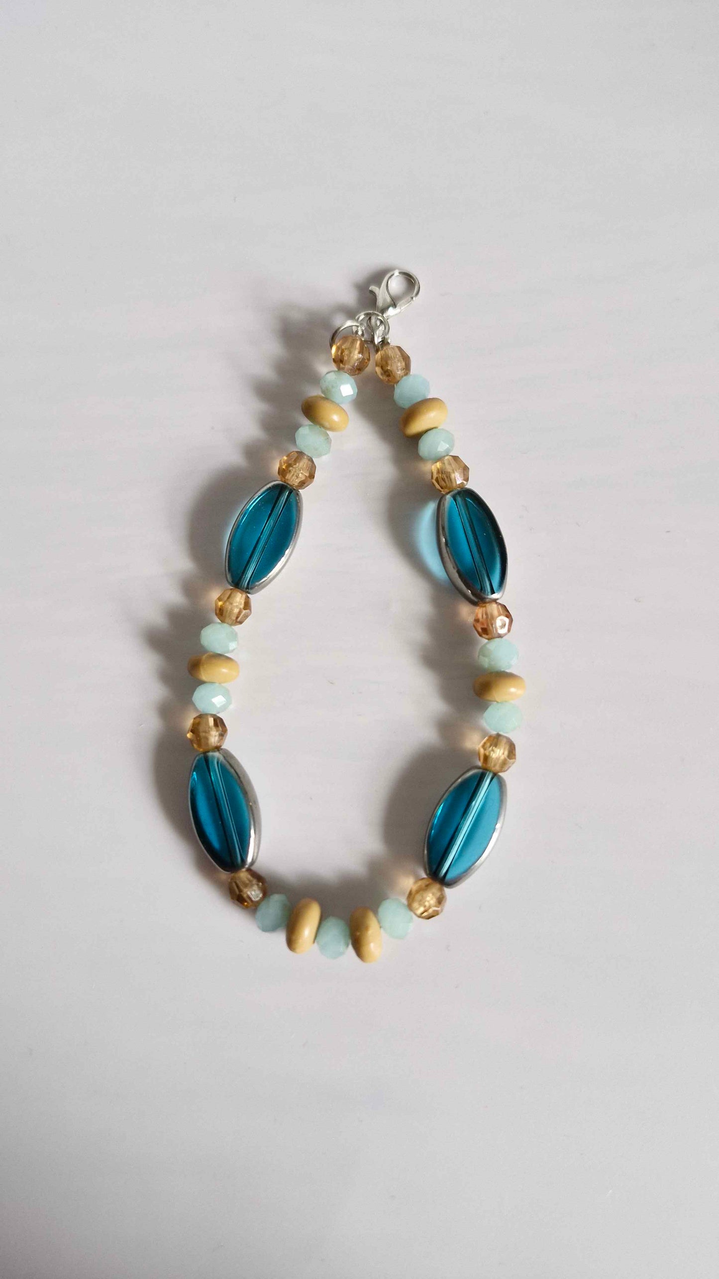 Coastal Teal & Amber Beaded Keychain Charm