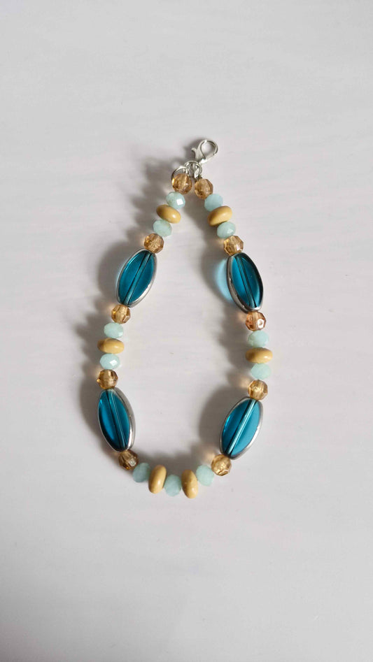 Coastal Teal & Amber Beaded Keychain Charm