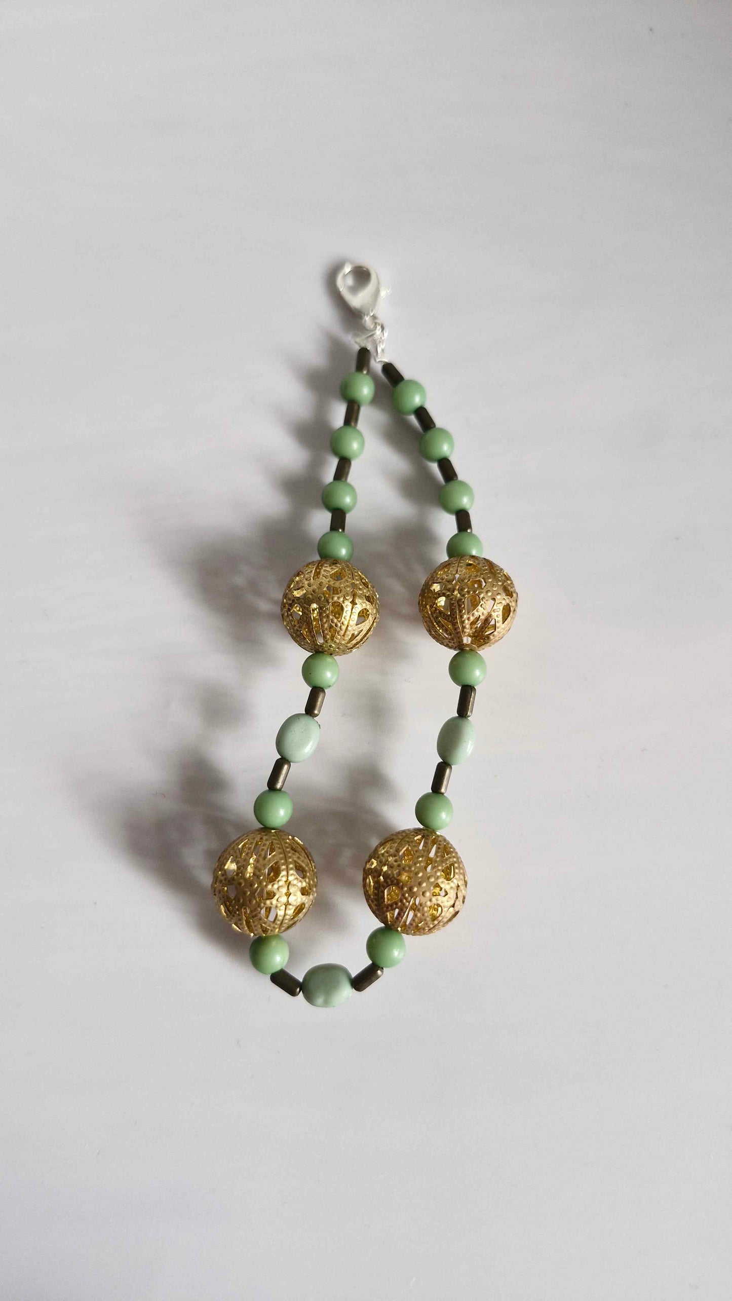 Sage Green & Gold Filigree Keychain Charm
