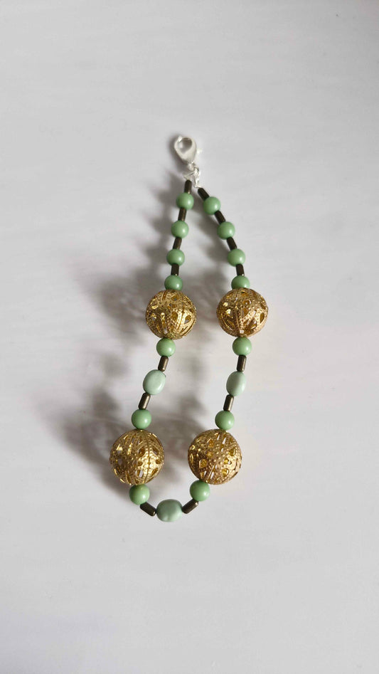 Sage Green & Gold Filigree Keychain Charm